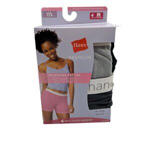 Hanes Size 7/L Premium Boyfriend Cotton Stretch Mid-Thigh Briefs 4-Pack
